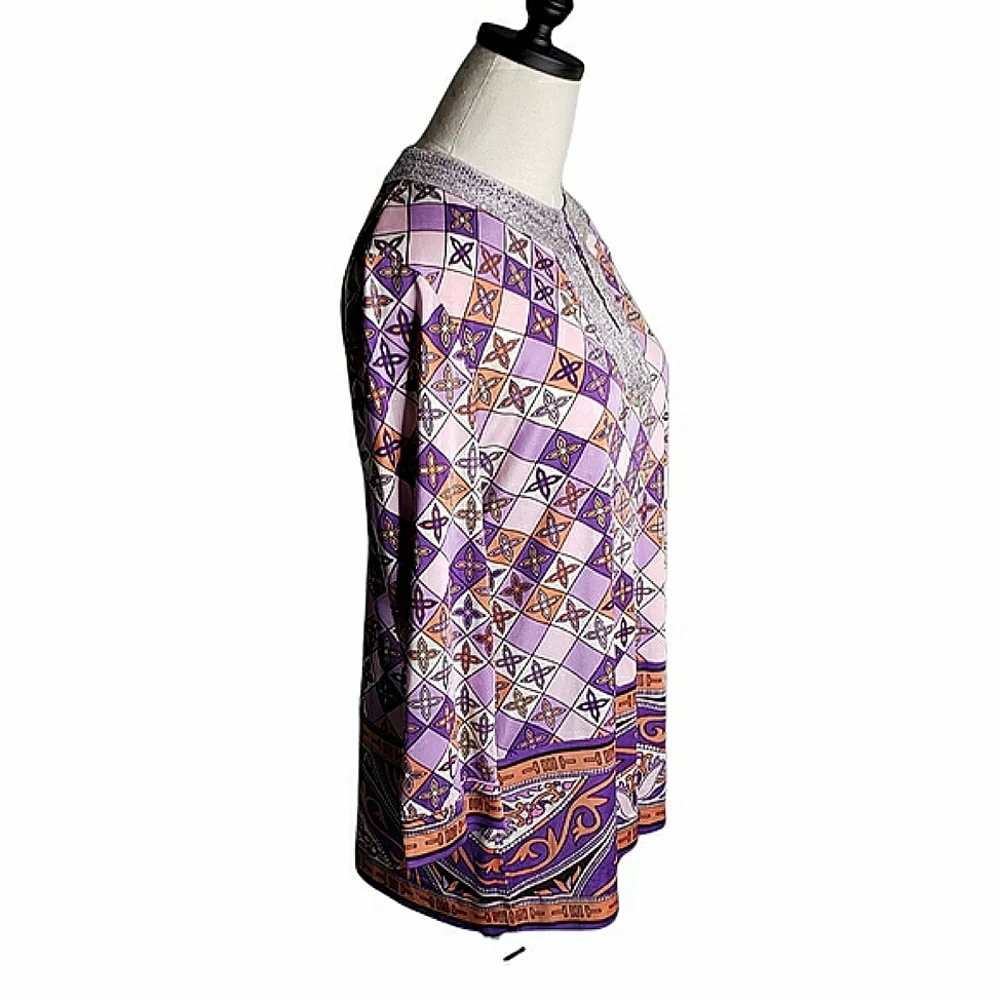 Tory Burch Silk Jersey Knit Tunic Beaded Neckline Preppy Morrocan Resort Cruise